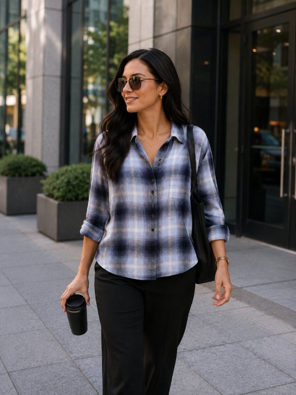 Madewell Blue Plaid Cotton Modal Blend Button Front Shirt Size Medium